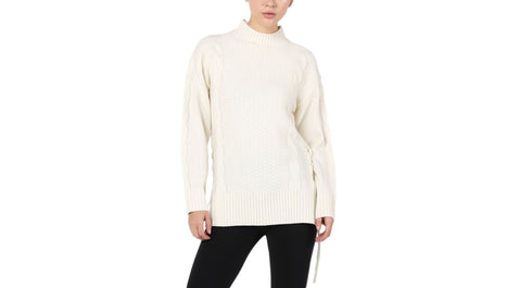 Petite Lace-Up Cable-Knit Sweater